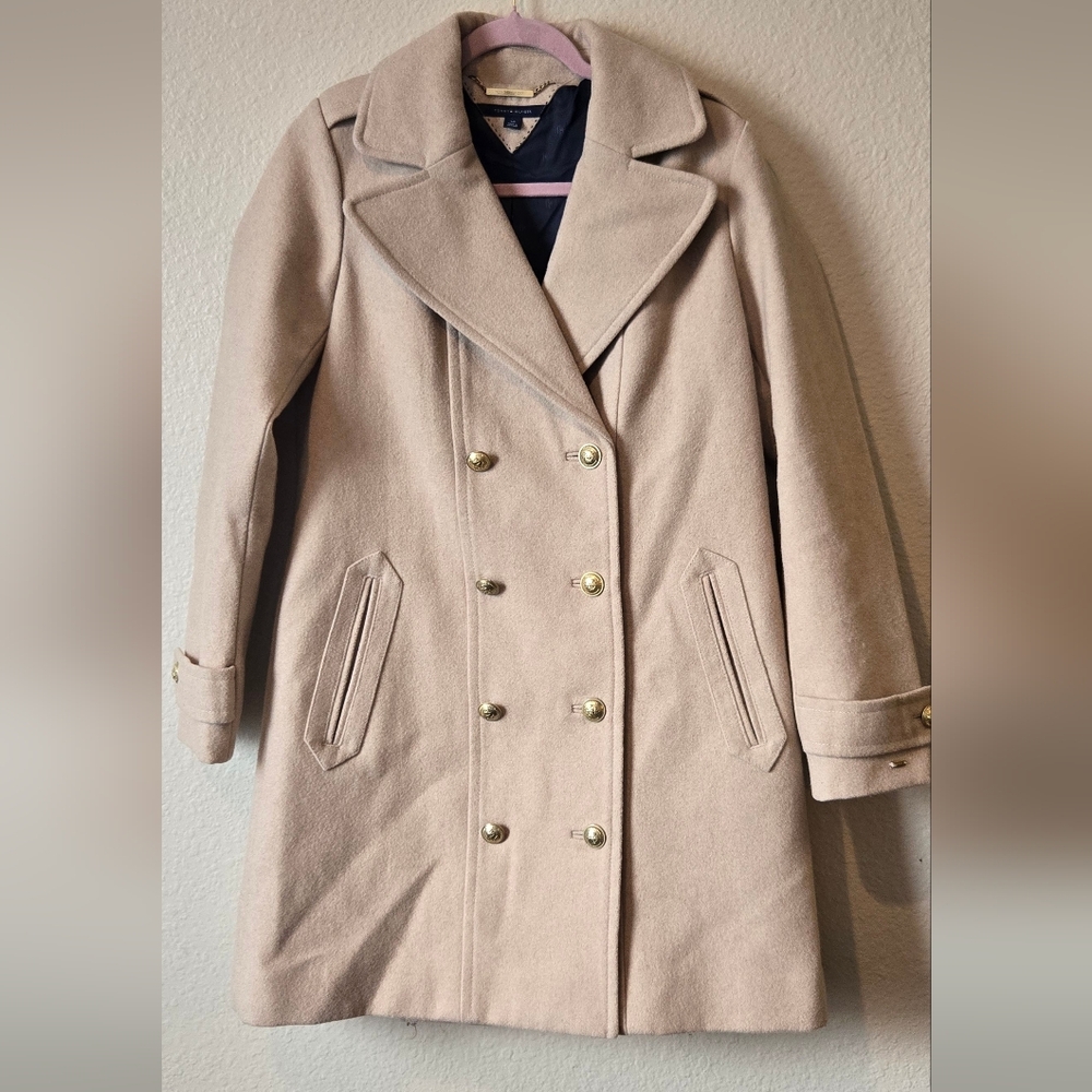 Tommy Hilfiger Womens Tan Camel Golden Button Up Trench Coat Size Small